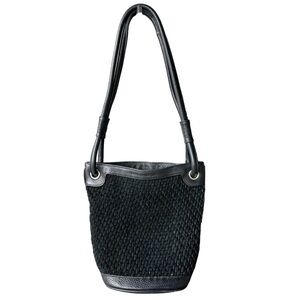 Christopher Kon Purse Shoulder Bag Black Leather Suede Basketweave Preppy Boho
